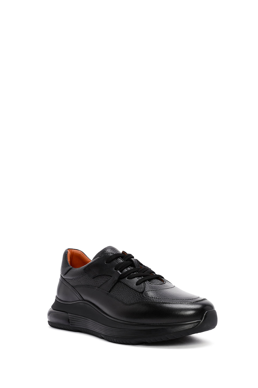 Men's Black Lace-Up Leather Casual Sneaker