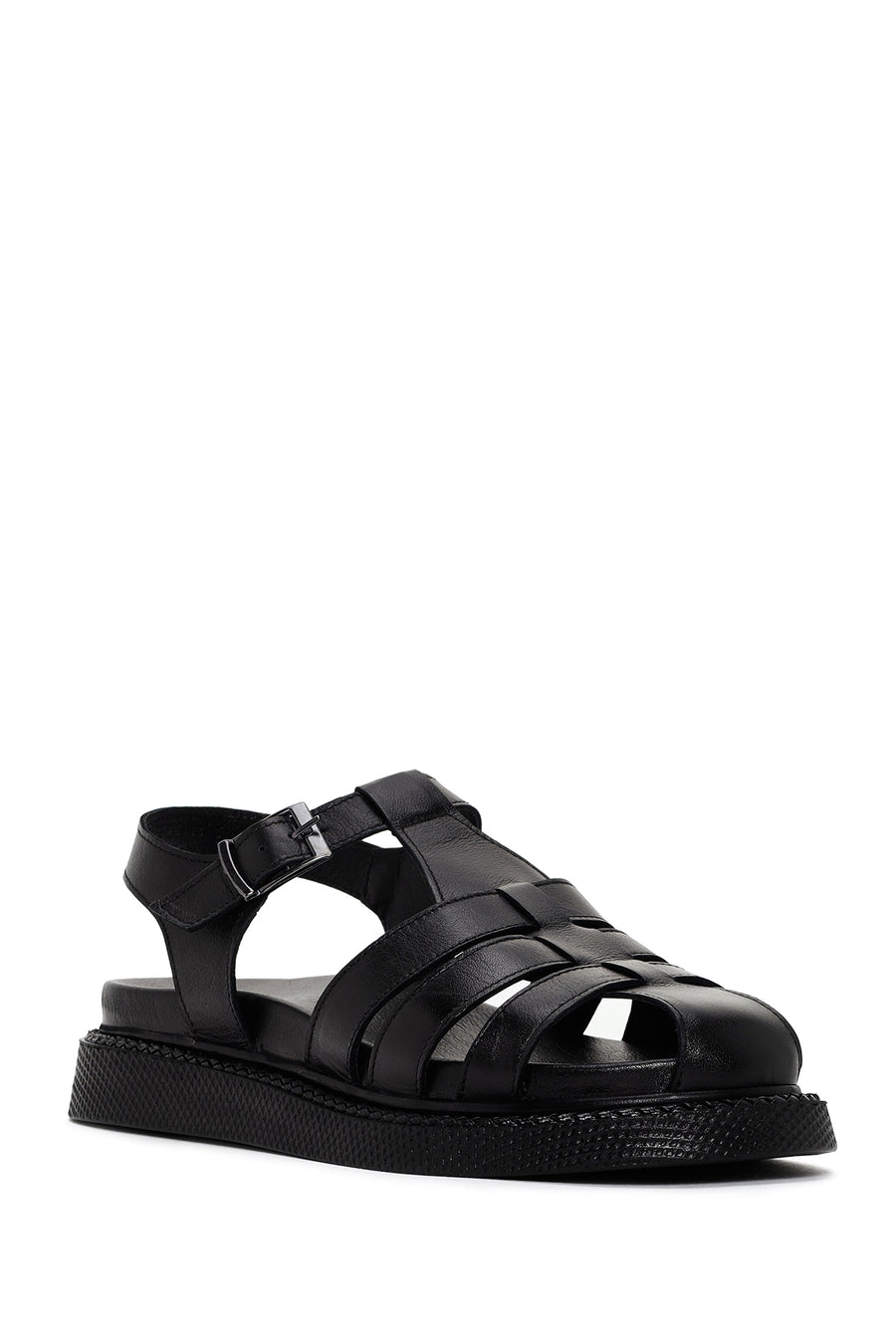 Women's Black Strappy Leather Comfort Sandals