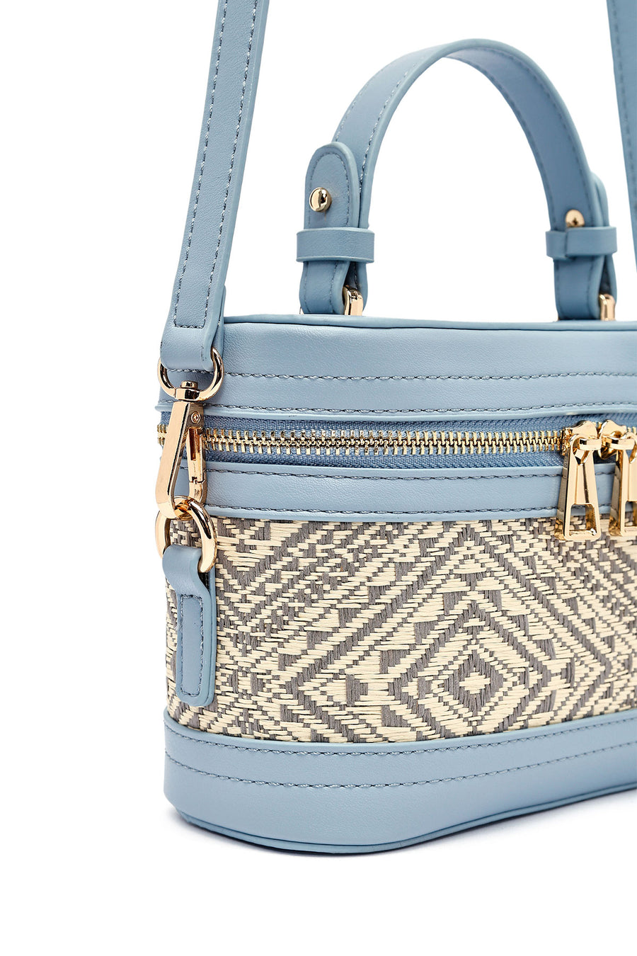 Women's Blue Long Strap Patterned Mini Box Crossbody Bag