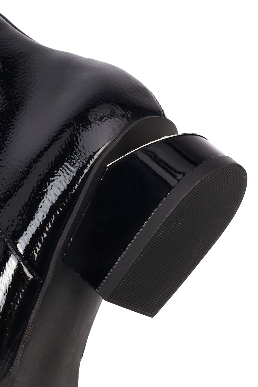Women's Black Thick Short Heel Patent Leather Boot