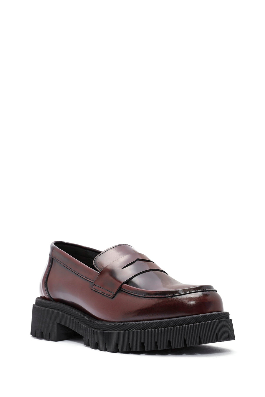 Women's Burgundy Thick-Soled Leather Loafer