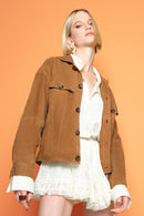 Valenza Women's Camel Suede Leather Jacket | Derimod