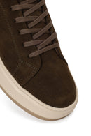Male Khaki Lace-Up Thick-Soled Suede Leather Sneaker | Derimod