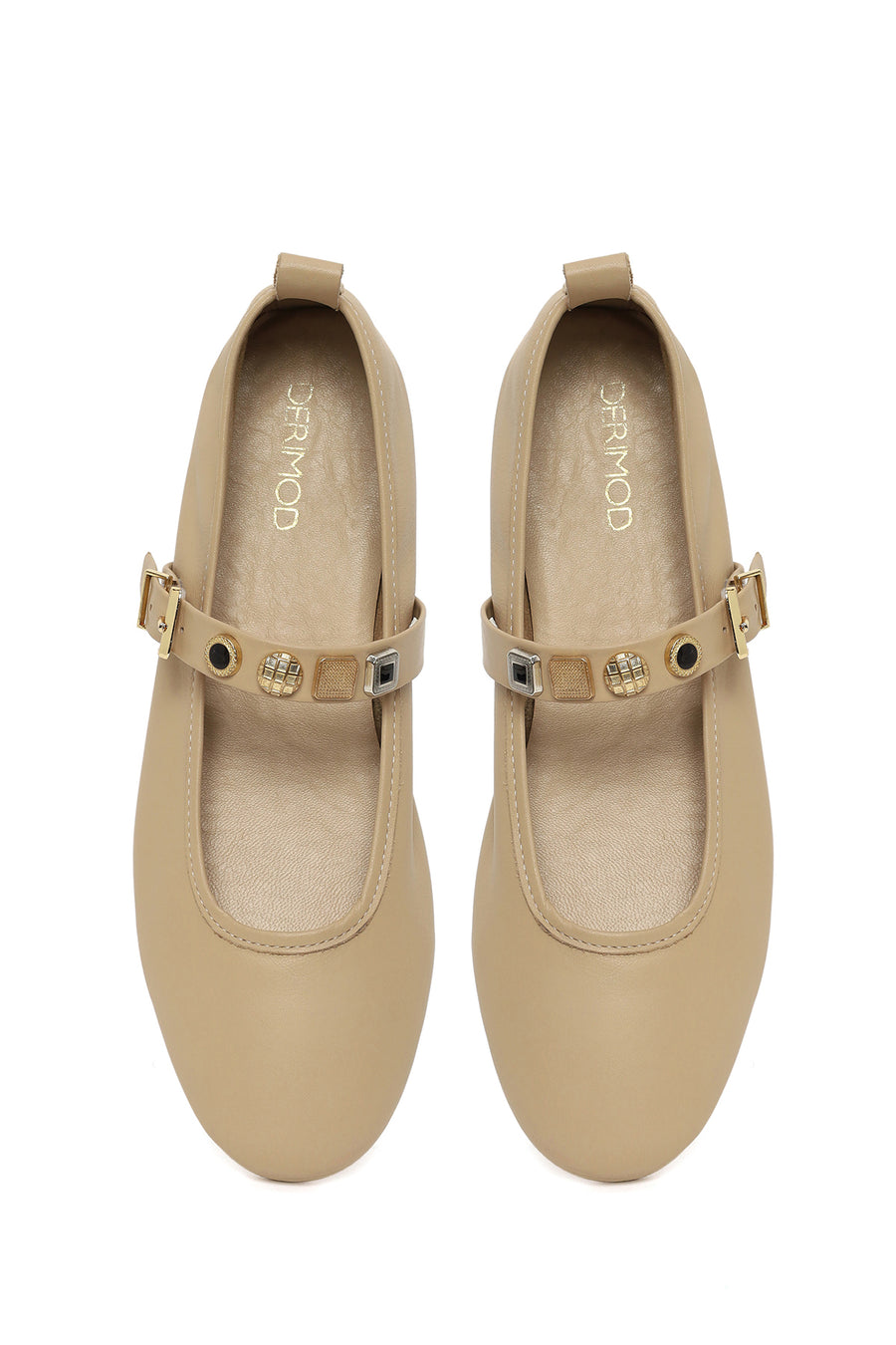 Women's Cream Buckled Leather Ballerinas
