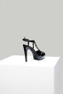 Women's Heeled Leather Sandals with Metal Detail | Derimod