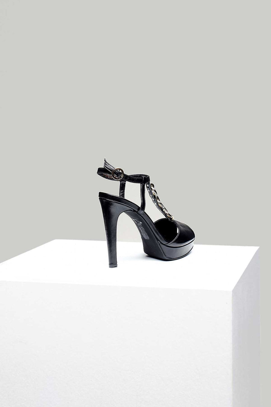 Women's Heeled Leather Sandals with Metal Detail
