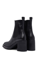 Woman Black Chunky Heels Leather Boat | Derimod
