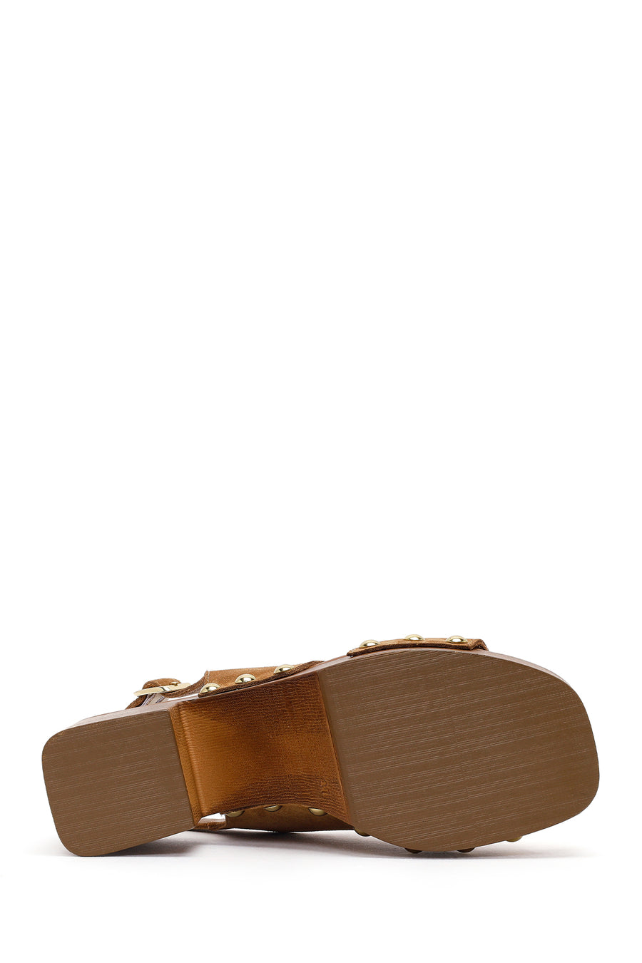 Women's Tan Suede Leather Sandals with Buckle Back and Platform Heel