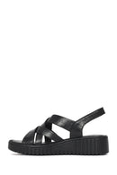 Woman Black Chunky-Soled Leather Comfort Sandals | Derimod