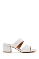 Women's White Short Thick Heeled Slippers | Derimod