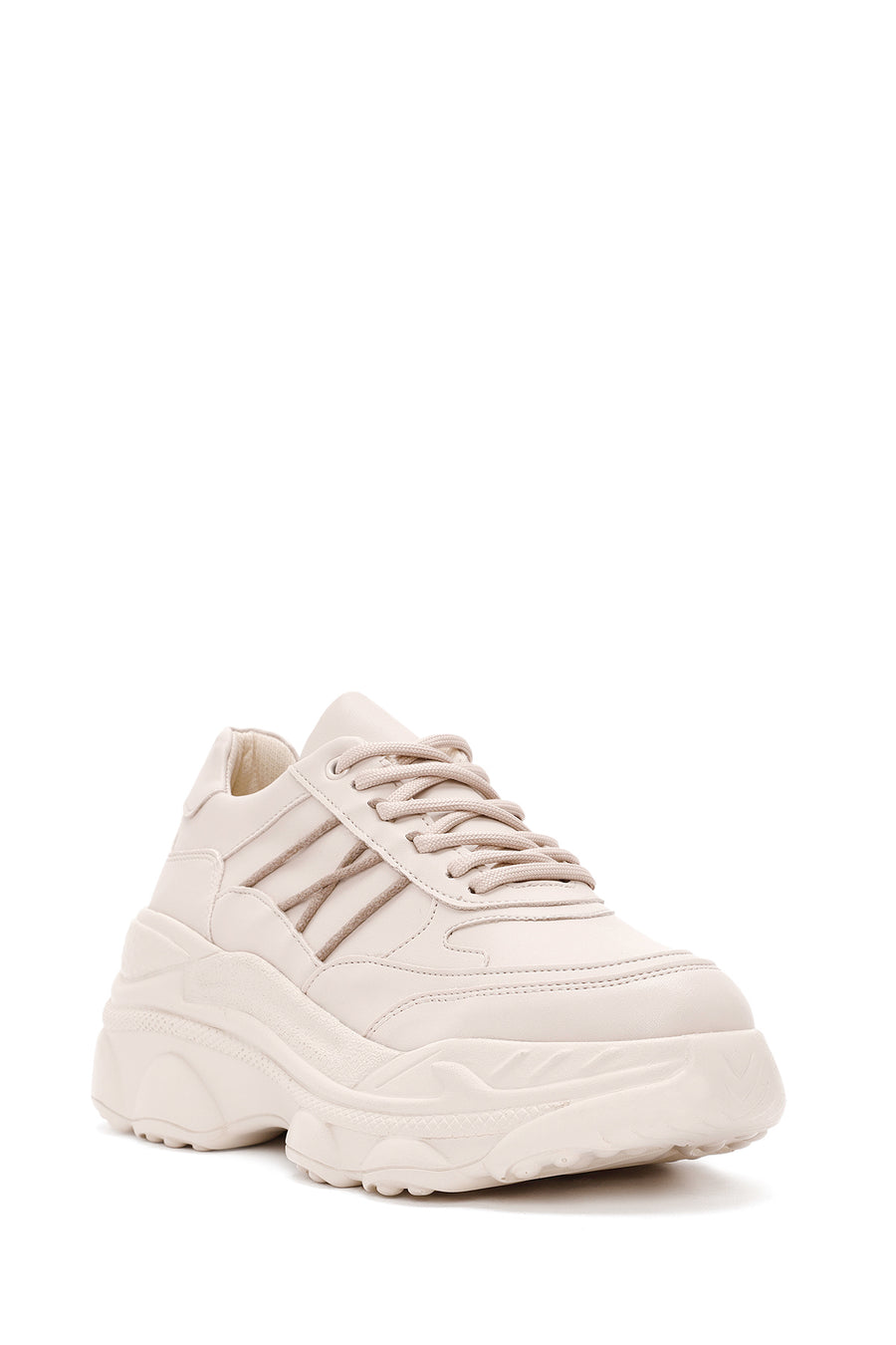 Kadın Bej Bağcıklı Kalın Tabanlı Sneaker