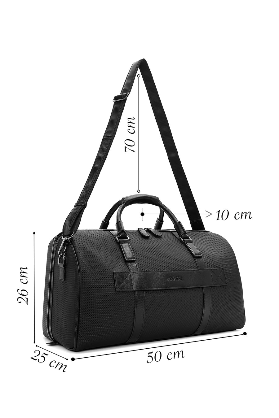 Men's Black Printed Leather Travel Bag