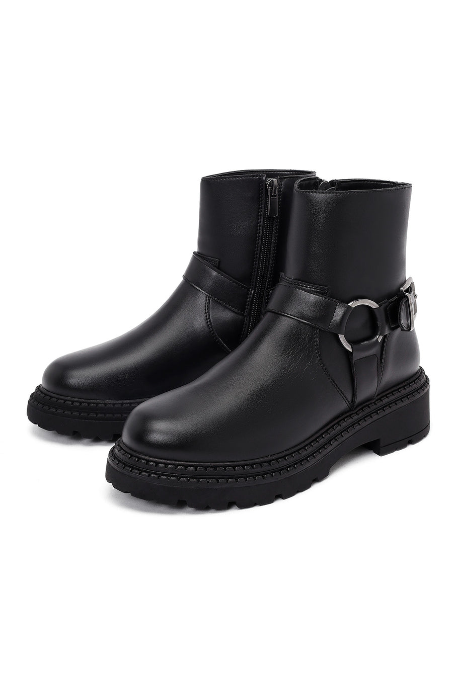Women's Black Zippered Thick-Soled Boots