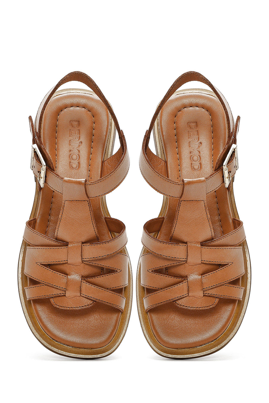 Women's Tan Leather Ankle Buckle Sandals