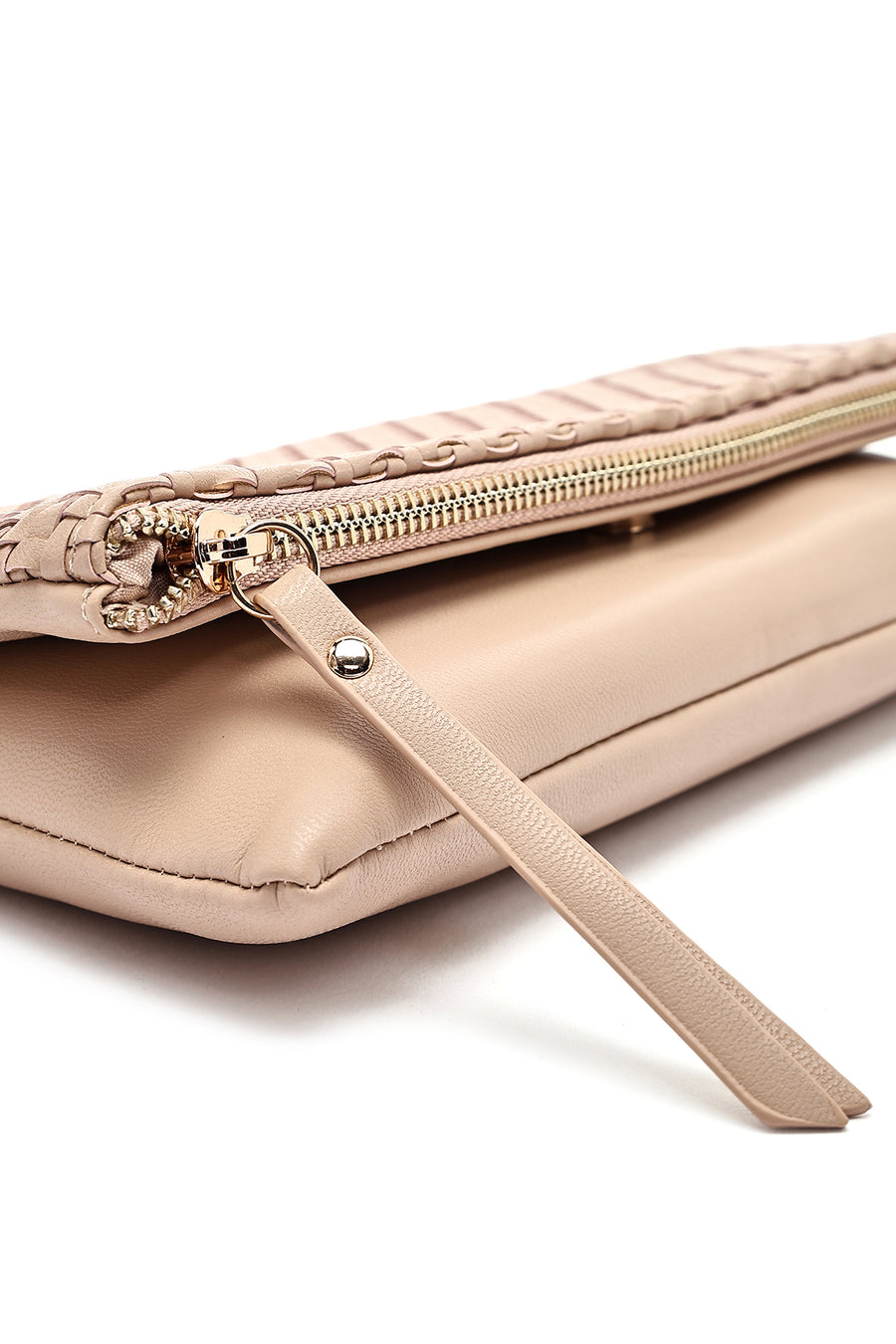 Women's Beige Long Chain Strap Braided Clutch Bag