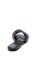Women's Black Leather Casual Flat Slippers | Derimod