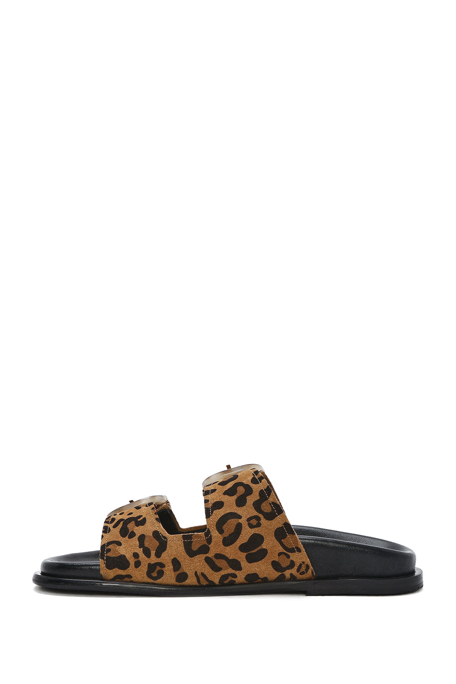 Women's Leopard Double Buckled Suede Leather Slippers