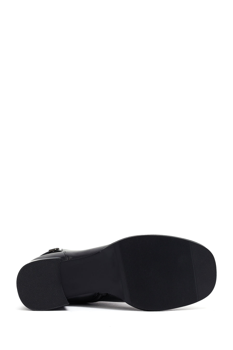 Woman Black Zippered Thick Heel Boots