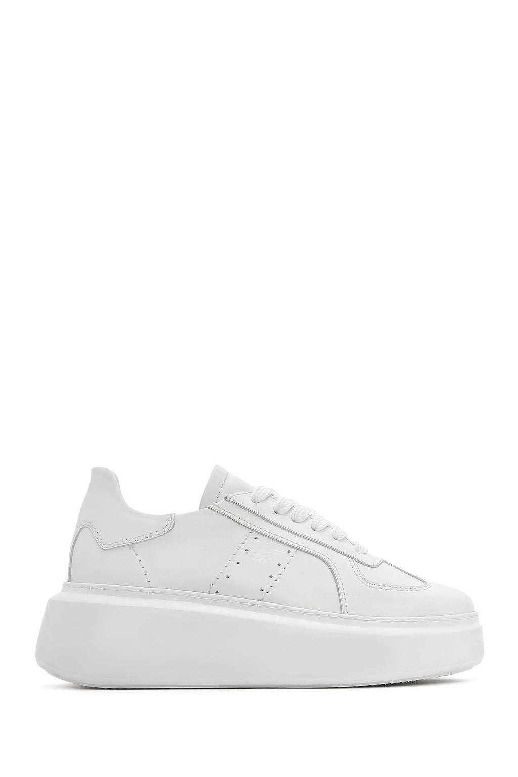 Kadın Beyaz Bağcıklı Kalın Tabanlı Deri Sneaker