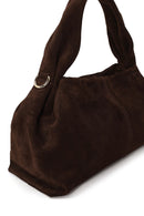 Woman Dark Mink Long Strap Suede Shoulder Bag | Derimod