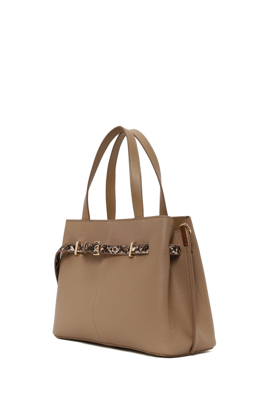 Woman Dark Beige Long-Strap Patterned Shoulder Bag
