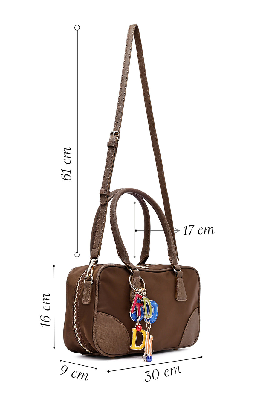 Women's Brown Long Strap Accessory Detailed Fabric Handbag