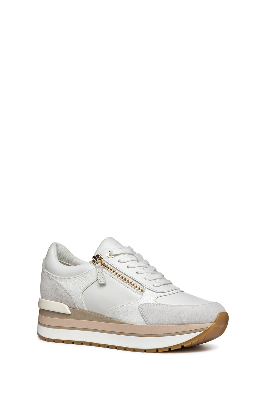Geox Women's White New Kency Lace-Up Chunky Sole Sneaker