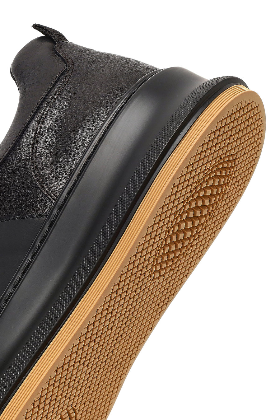 Men's Black Lace-Up Thick-Soled Leather Sneaker