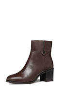 Geox Women's Brown New Asheel Zippered Thick Heel Leather Boots | Derimod