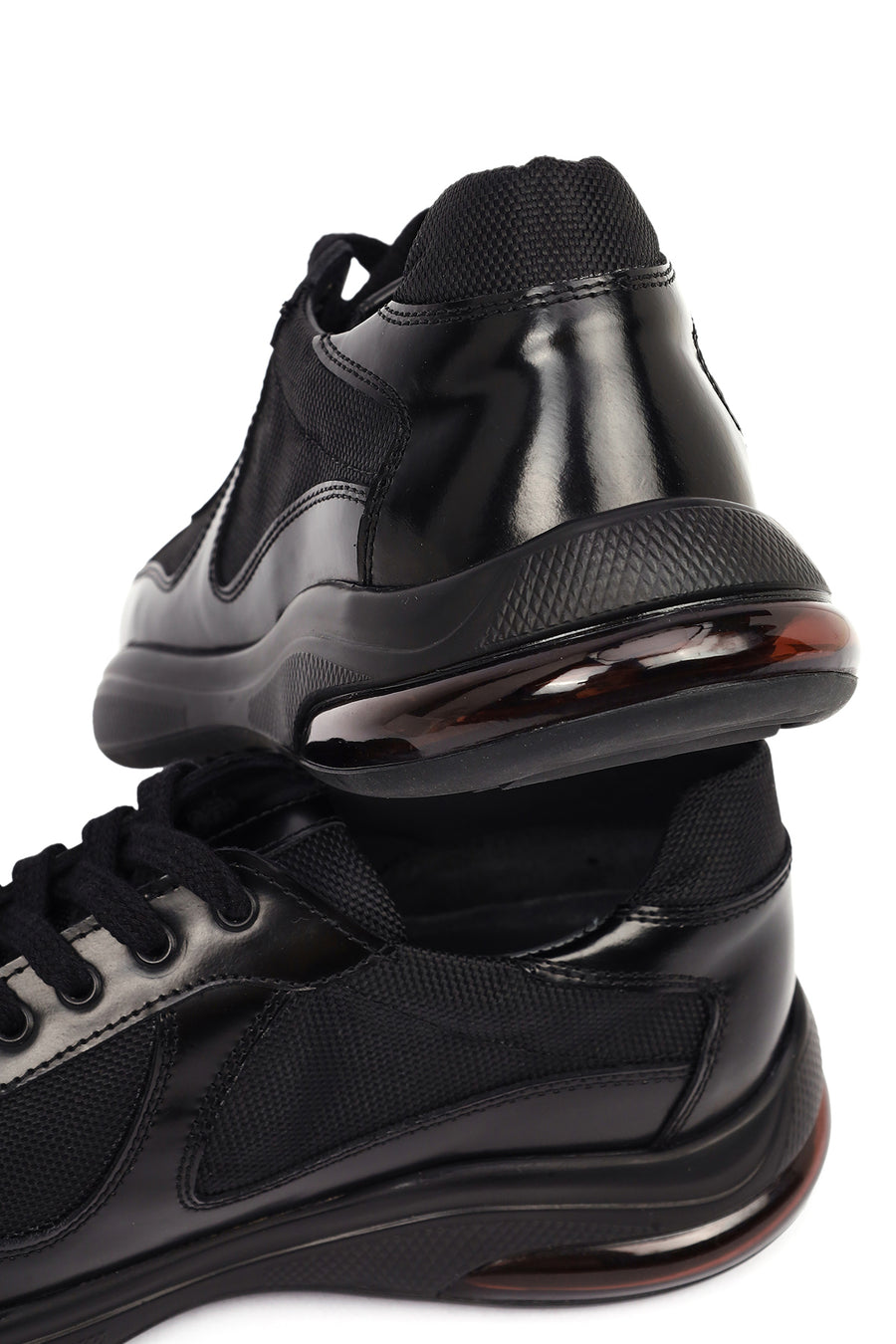 Men's Black Lace-Up Thick-Soled Leather Casual Sneaker