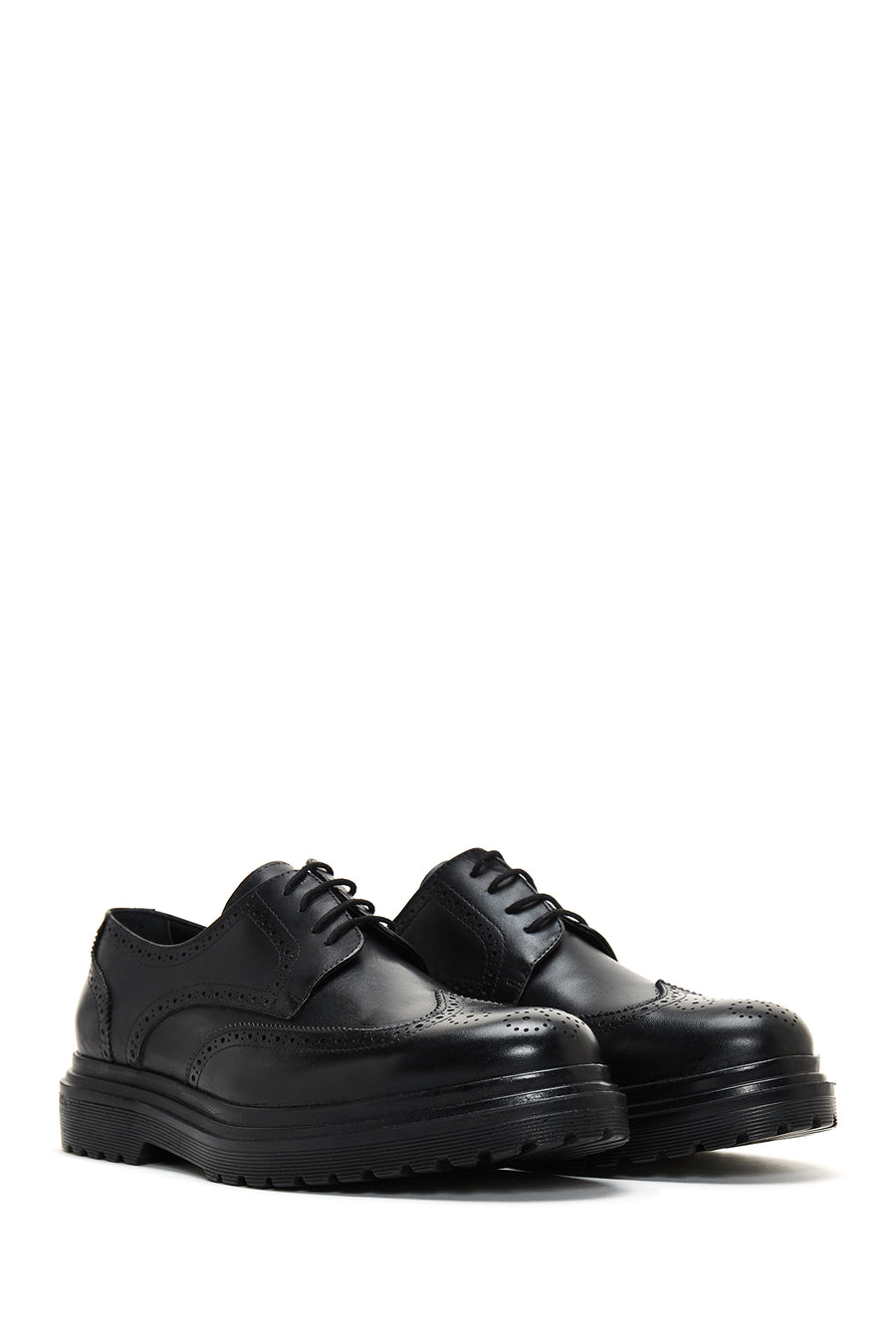 Men's Black Lace-Up Thick-Soled Leather Casual Shoes