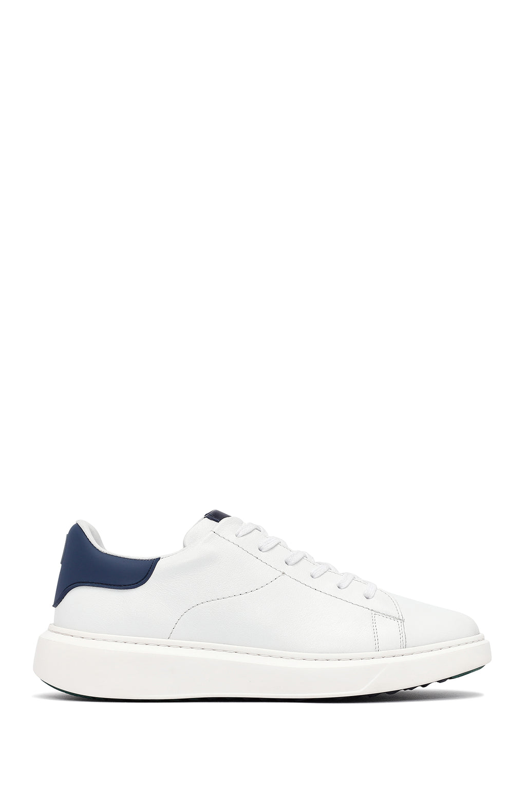Erkek Beyaz Bağcıklı Kalın Tabanlı Deri Sneaker