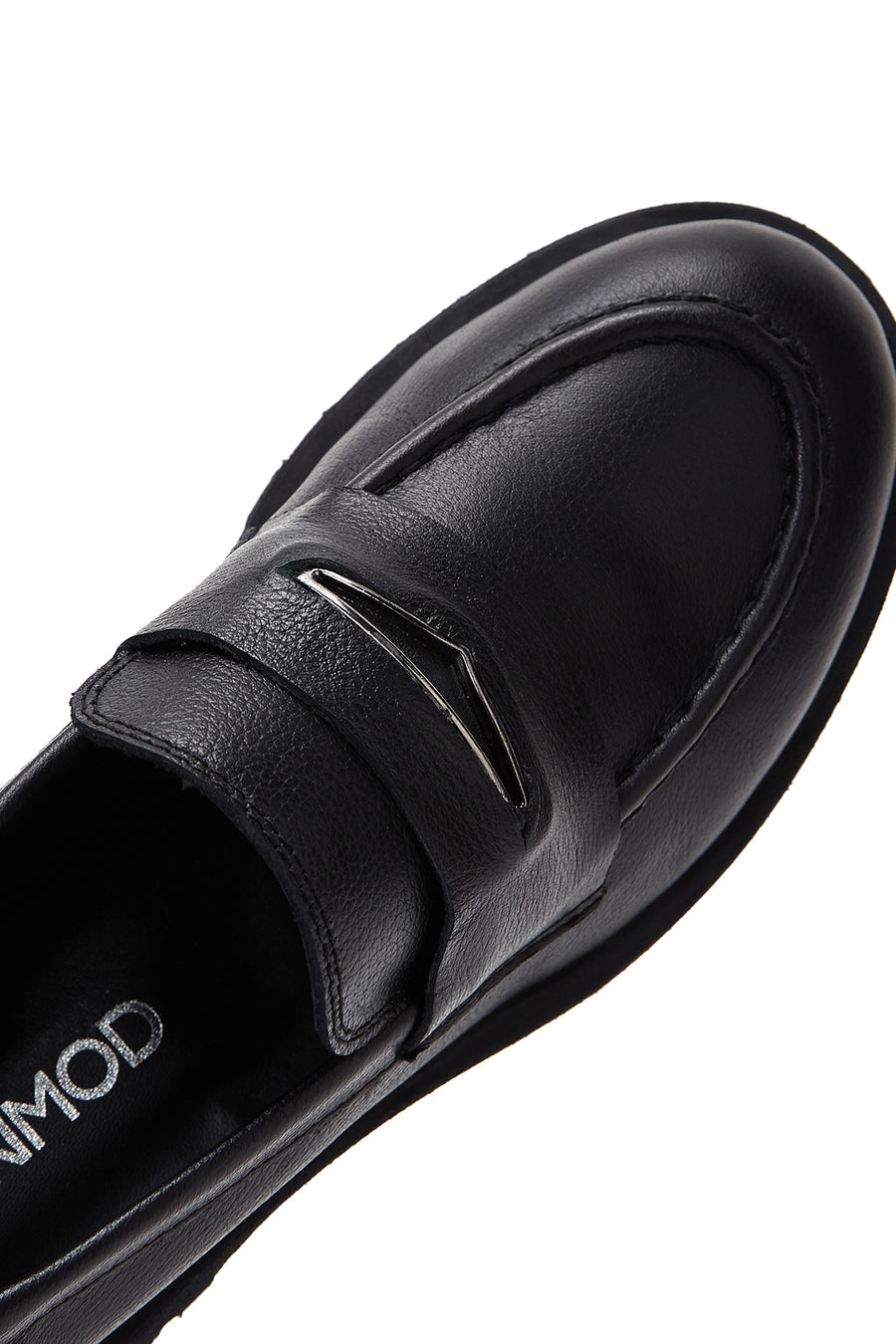 Women's Black Thick Soled Leather Masculine Loafer