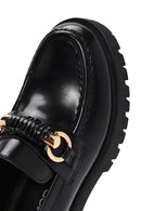 Women's Black Leather Patent Leather Masculine Loafer | Derimod
