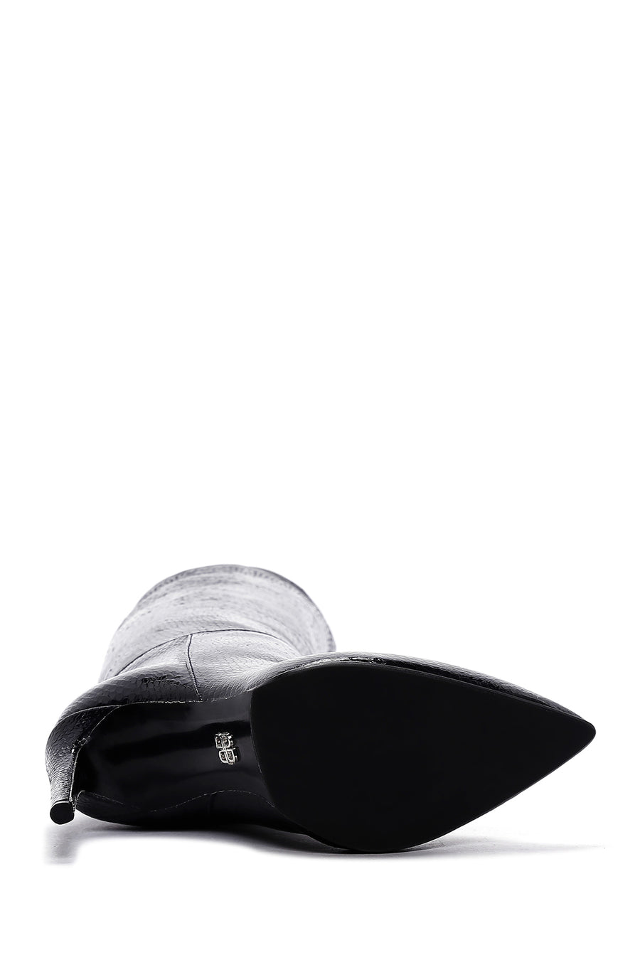 Women's Black Leather Thin Heeled Boots