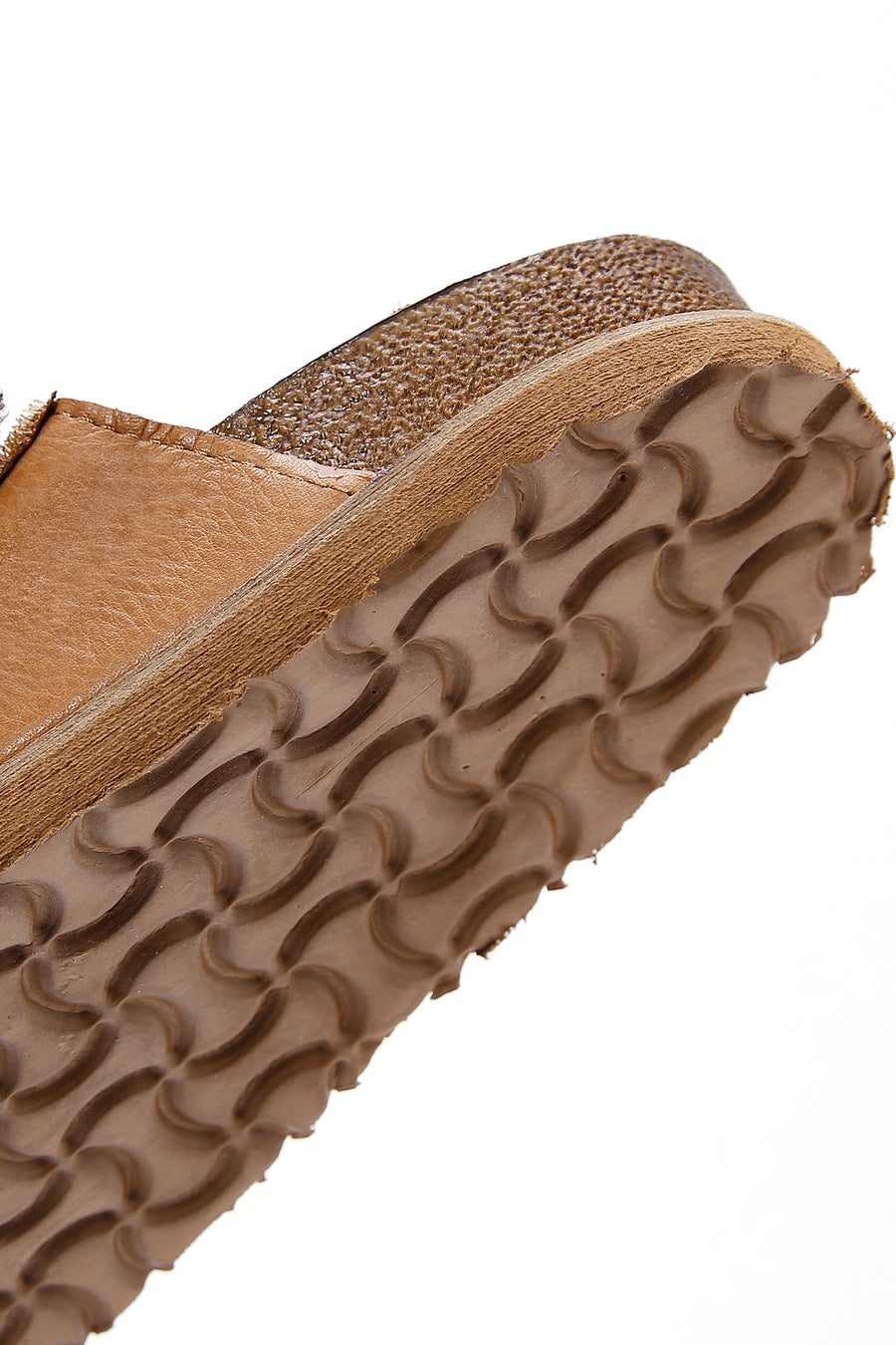 Women's Tan Leather Thick Soled Comfort Slippers