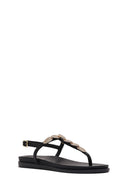 Women's Black Buckle Thong Leather Sandals | Derimod