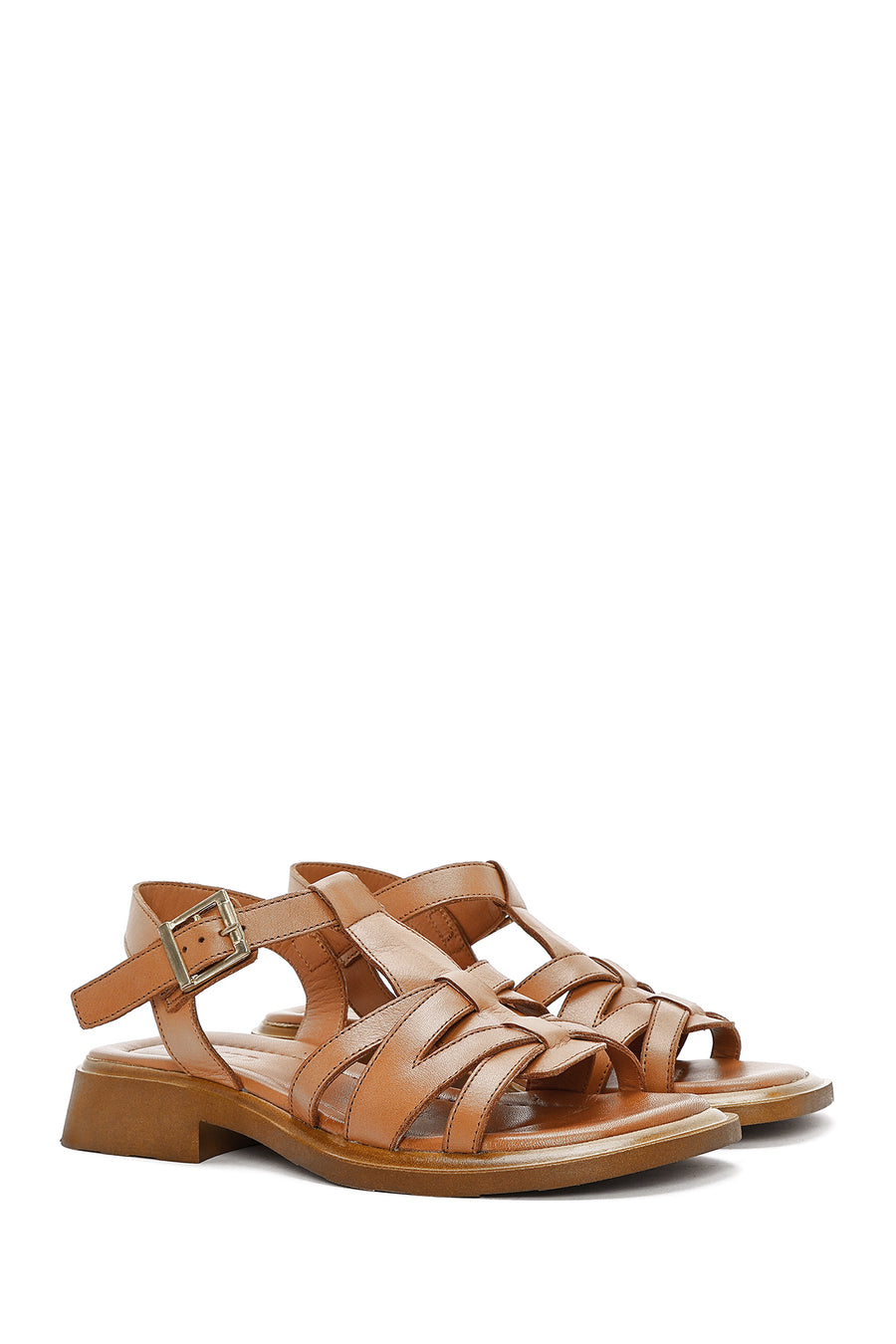Women's Tan Leather Ankle Buckle Sandals