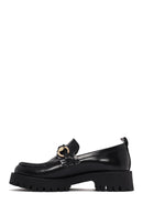 Women's Black Leather Patent Leather Masculine Loafer | Derimod