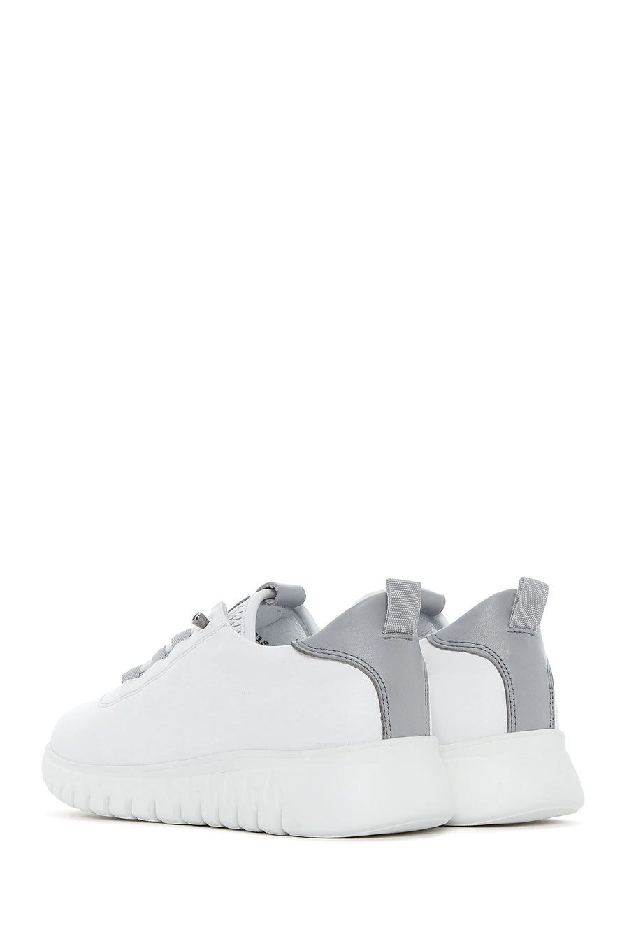 Women's White Lace-Up Leather Sneaker