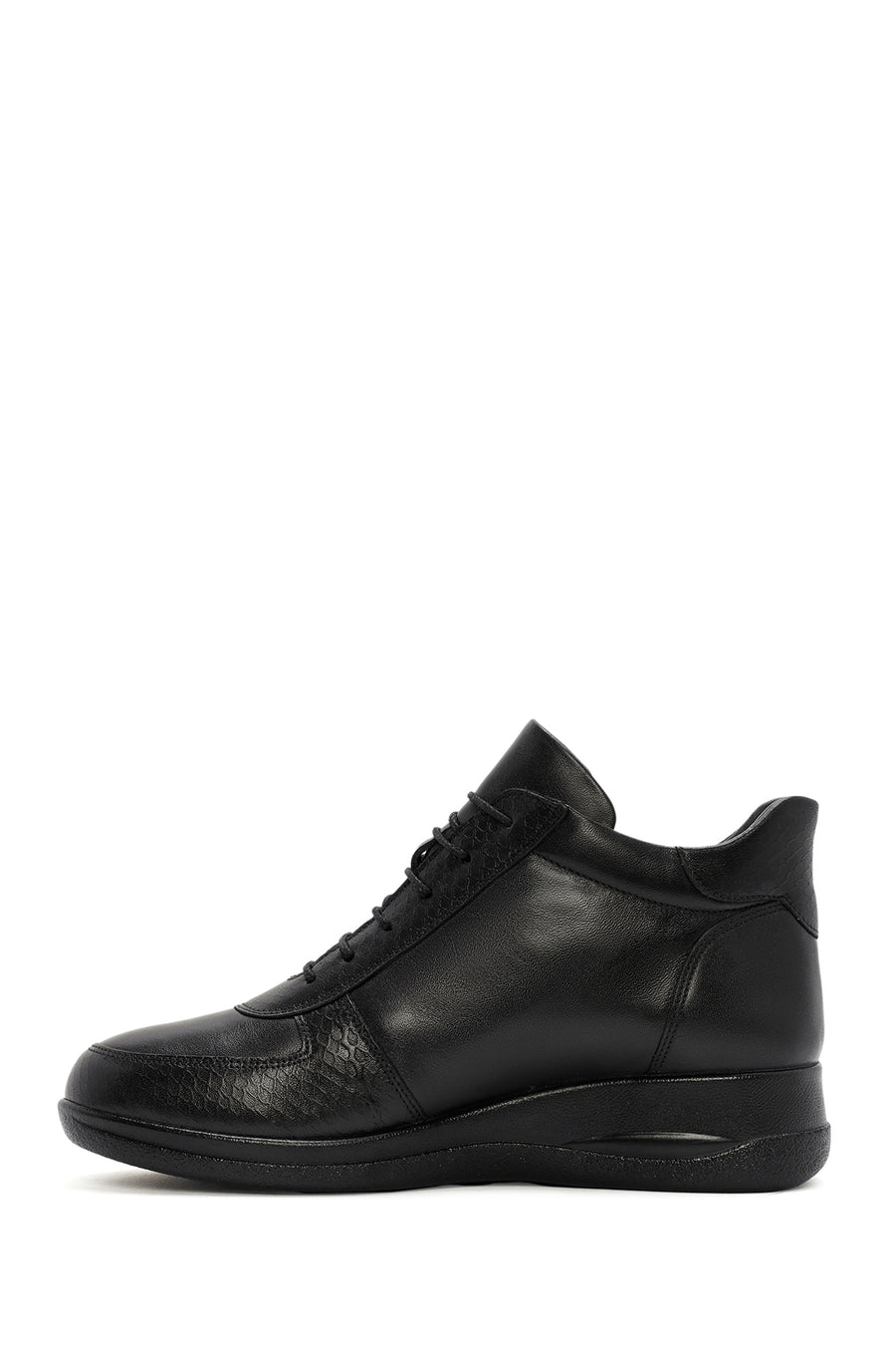 Women's Black Zippered Wedge Heel Leather Comfort Shoes