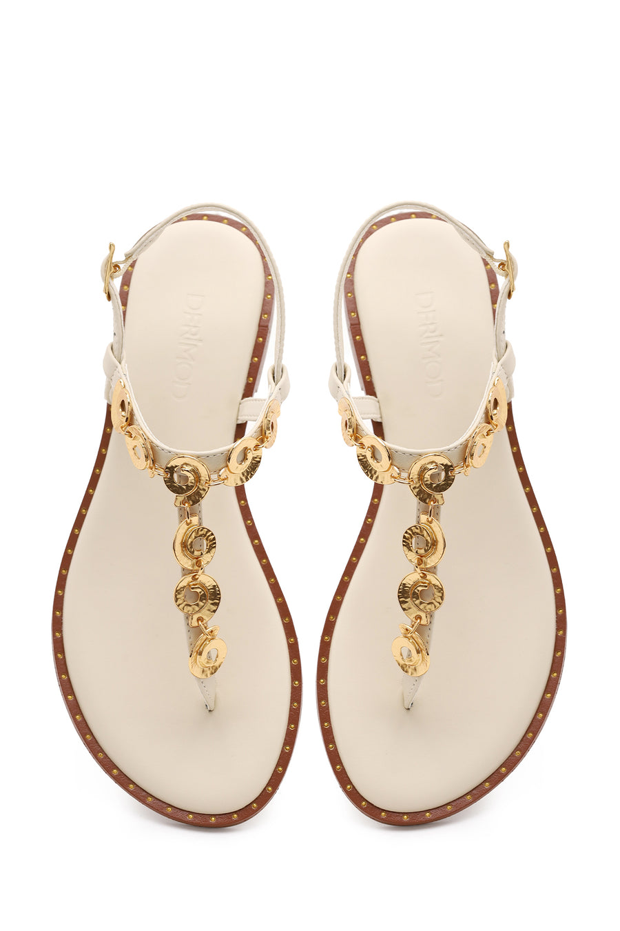 Women's White Ankle Buckle Flip-Flop Leather Sandals