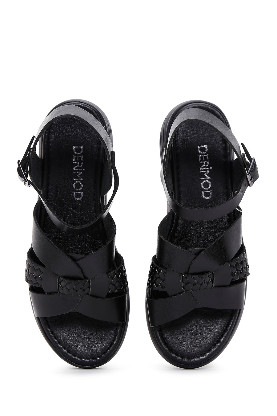 Women's Black Ankle Strap Leather Sandals