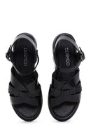 Women's Black Leather Thick-Sole Comfort Sandals | Derimod