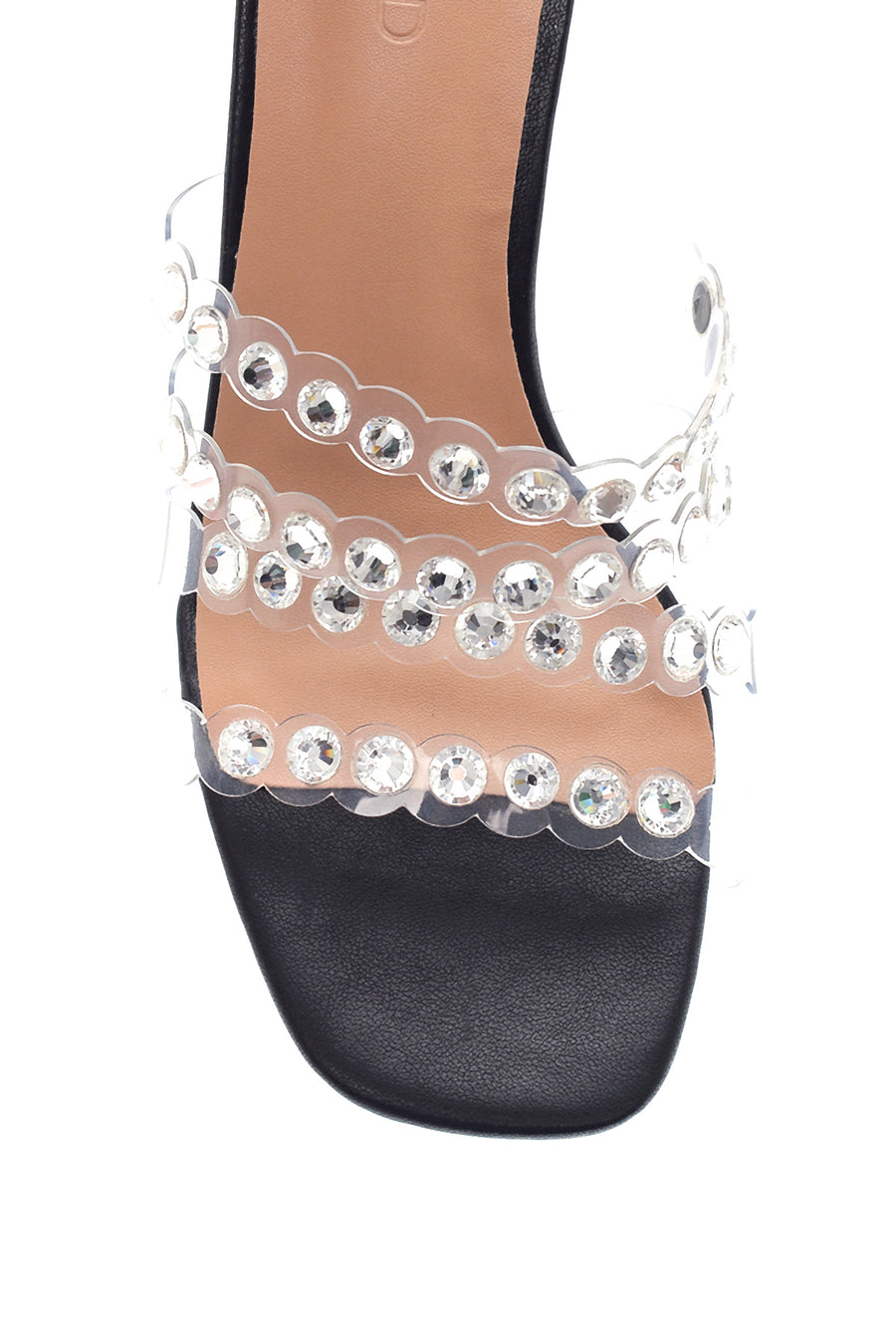 Women's Black Transparent Stone Heeled Slippers