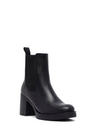 Woman Black Chunky Heels Leather Chelsea Boots | Derimod
