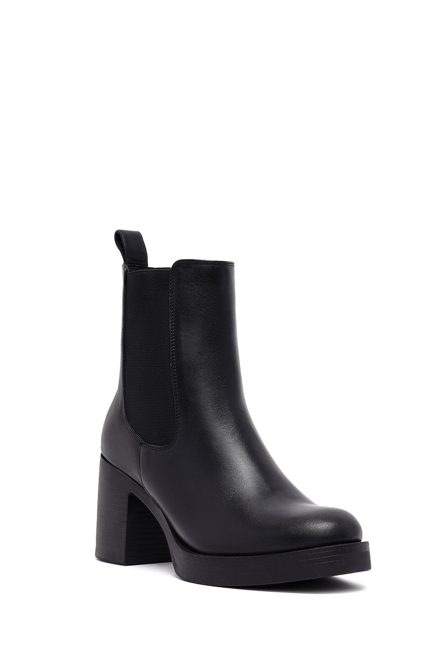 Woman Black Chunky Heels Leather Chelsea Boots