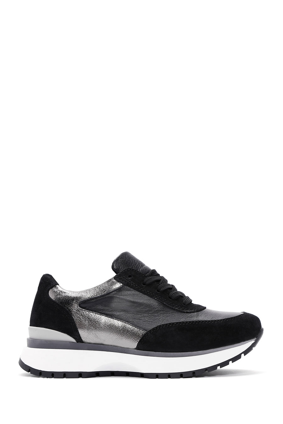 Women's Black Lace-Up Leather Sneaker 24WFD370414 | Derimod