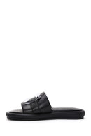 Women's Black Leather Comfort Slippers | Derimod