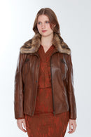 Belinda (Plus) Women's Cognac Leather Coat | Derimod